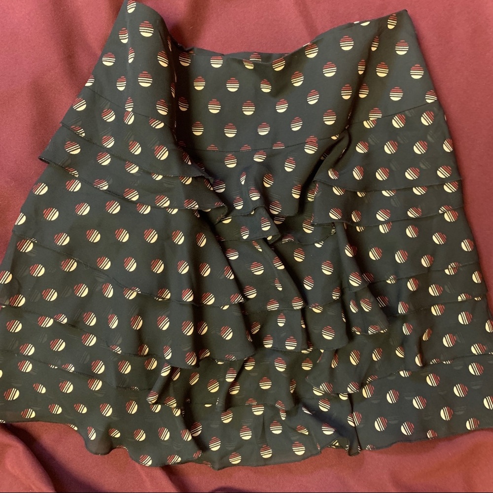 Loft black, red, white polka dot ruffled skirt